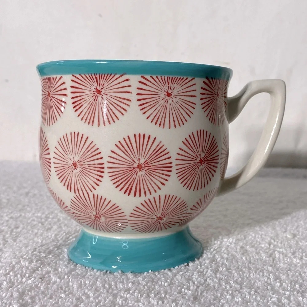 The Pioneer Woman Starburst Footed Hot Chocolate Coffee Cup Mug Turquoise Red